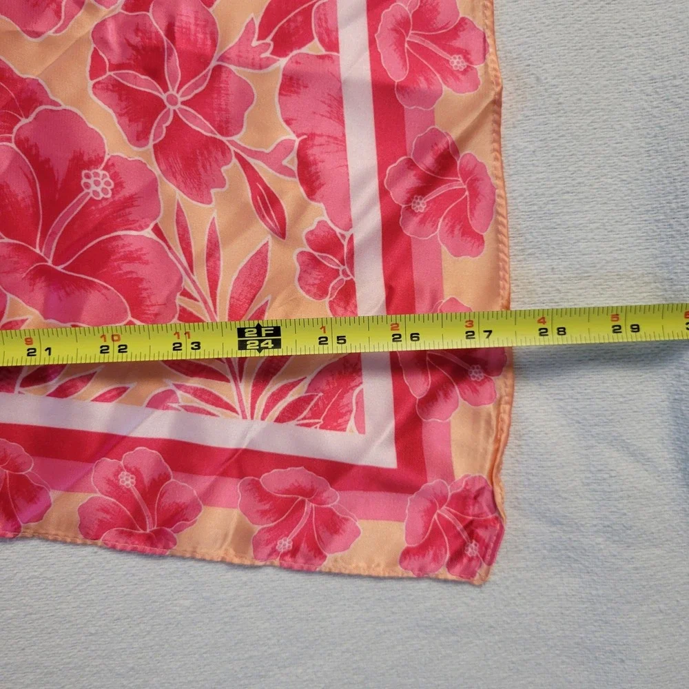 Celandine Pink Orange‎ Hibiscus Floral Tropical Square Silk Scarf 28x28